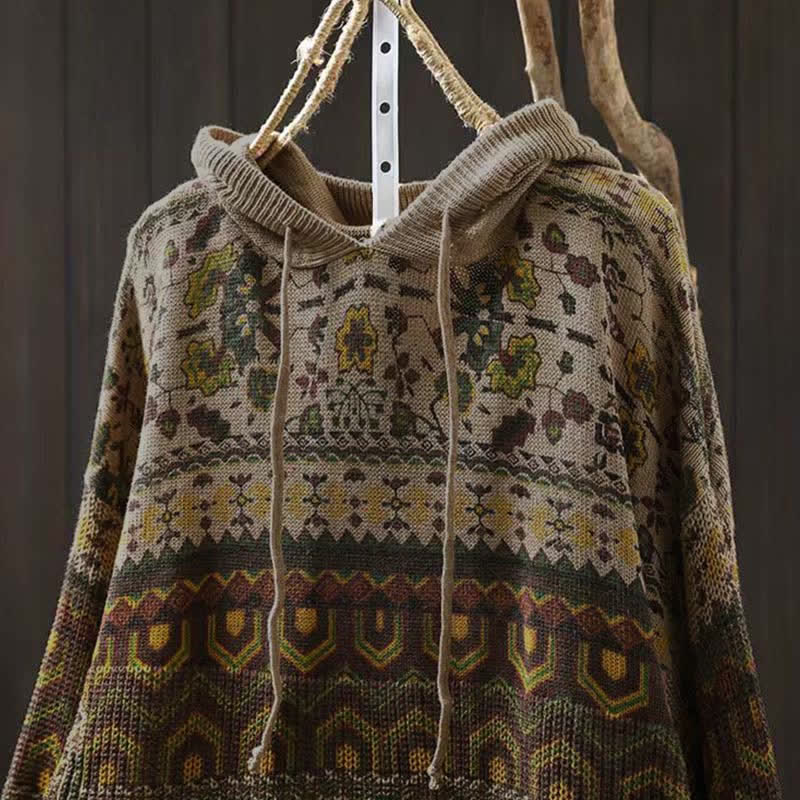 Sudadera con capucha de punto de manga larga para mujer, de algodón, con estampado geométrico de rayas y Buddha Stones otoño. - image 1