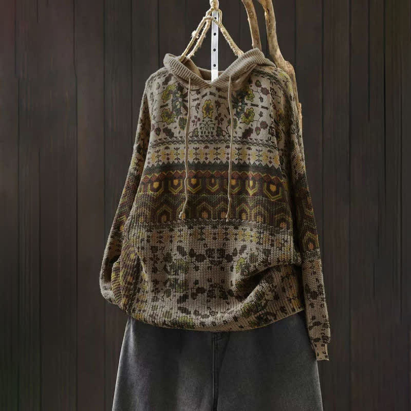 Sudadera con capucha de punto de manga larga para mujer, de algodón, con estampado geométrico de rayas y Buddha Stones otoño. - Beige - US4-6, UK/AU8-10, EU36-38 (F) - image 0