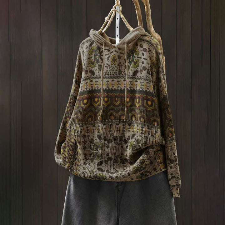 Sudadera con capucha de punto de manga larga para mujer, de algodón, con estampado geométrico de rayas y Buddha Stones otoño. - Beige - US4-6, UK/AU8-10, EU36-38 (F) - image 0