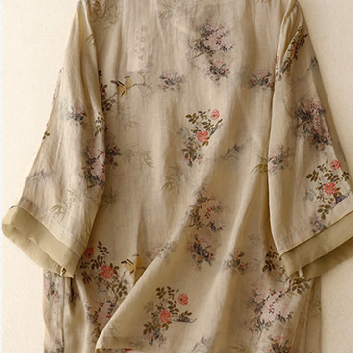 Buddha Stones Camisas de manga larga para mujer con estampado floral y botones de rana, estilo vintage, para primavera y verano. - image 1