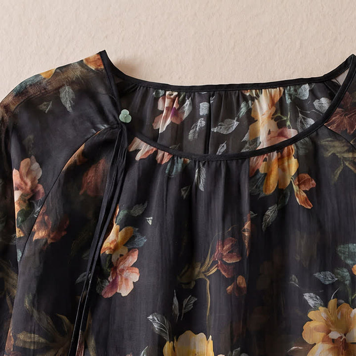 Buddha Stones Camisas de manga larga para mujer estilo boho con cordón ajustable y estampado floral, ideales para primavera y verano. - image 7