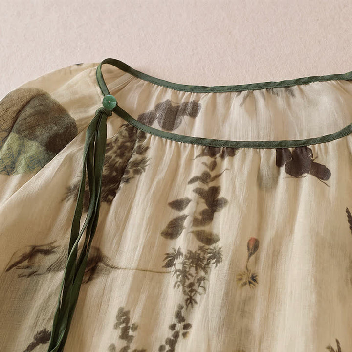 Buddha Stones Camisas de manga larga para mujer estilo boho con cordón ajustable y estampado floral, ideales para primavera y verano. - image 2