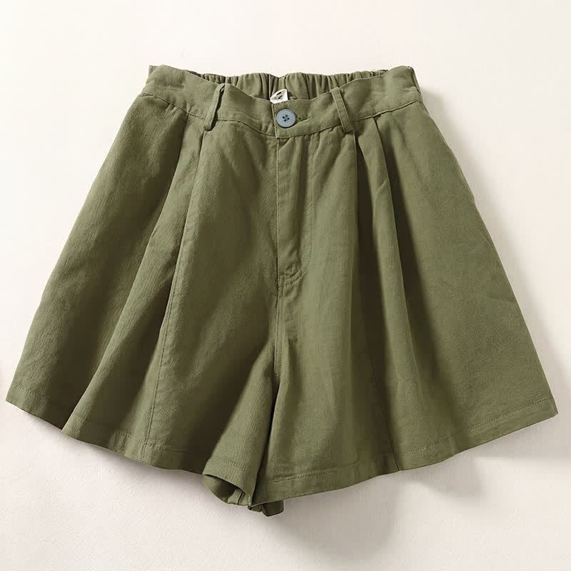 Buddha Stones Shorts de verano informales minimalistas con botones y bolsillos para mujer. - Verde oliva - US8-10, UK/AU12-14, EU40-42 (2XL) - image 2