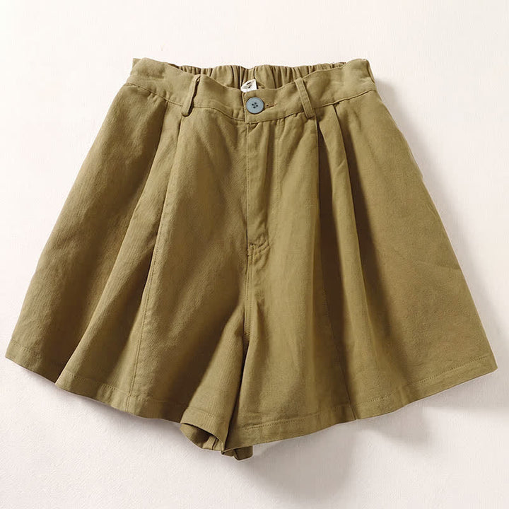 Buddha Stones Shorts de verano informales minimalistas con botones y bolsillos para mujer. - vara de oro - US8-10, UK/AU12-14, EU40-42 (2XL) - image 3