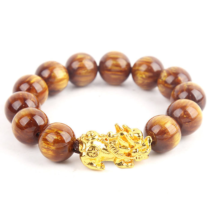 Pulsera Pixiu Abundante Ojo de Tigre Dorado de la Suerte con Buddha Stones