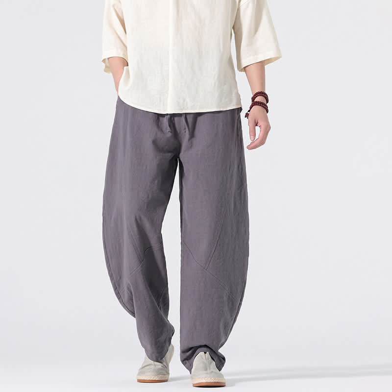 Buddha Stones Pantalones largos de lino lisos, de corte recto, estilo casual y minimalista, con cordón ajustable, ideales para primavera y verano. - image 1