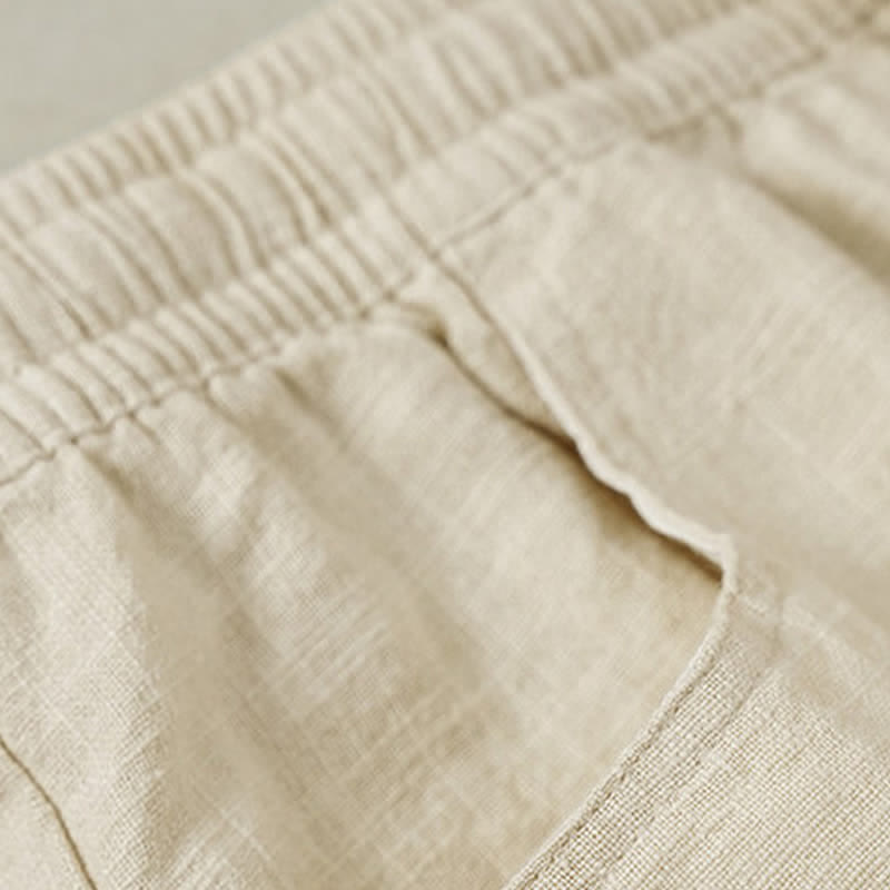 Buddha Stones Pantalones tobilleros lisos con cordón ajustable para hombre, estilo casual de primavera/verano, con pierna recta y bolsillo. - image 1