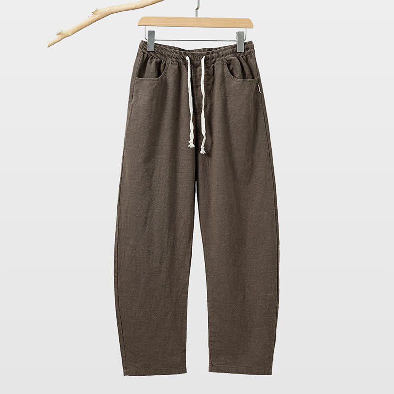 Buddha Stones Pantalones tobilleros lisos con cordón ajustable para hombre, estilo casual de primavera/verano, con pierna recta y bolsillo. - Marrón silla de montar - US/UK/AU46, EU56 (5XL) - image 4