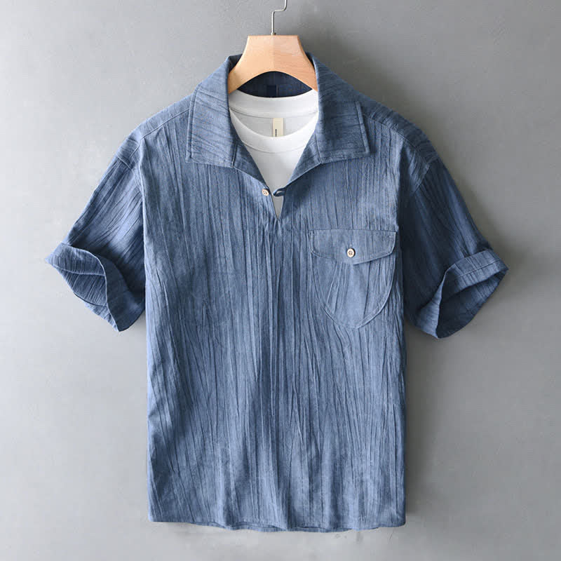 Buddha Stones Camisas de manga corta para hombre, informales, de verano, de color liso y lavado, con bolsillo. - Azul acero - US/UK/AU44, EU54 (4XL) - image 0