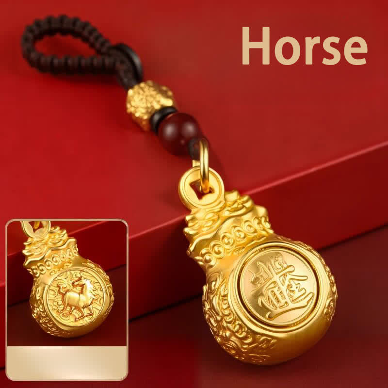 Buddha Stones Llaveros con monedas y bolsa de dinero del zodíaco chino en tono dorado y cobre para "Hacer fortuna cada día". - Caballo - image 22