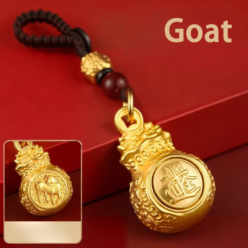 Buddha Stones Llaveros con monedas y bolsa de dinero del zodíaco chino en tono dorado y cobre para "Hacer fortuna cada día". - Cabra - image 24