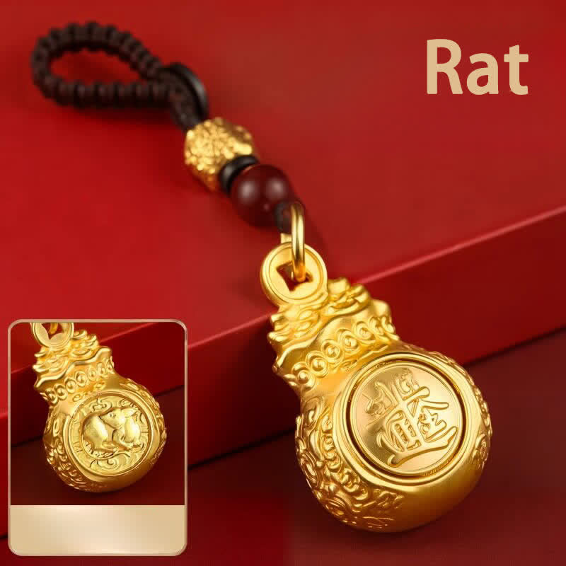Buddha Stones Llaveros con monedas y bolsa de dinero del zodíaco chino en tono dorado y cobre para "Hacer fortuna cada día". - Rata - image 0