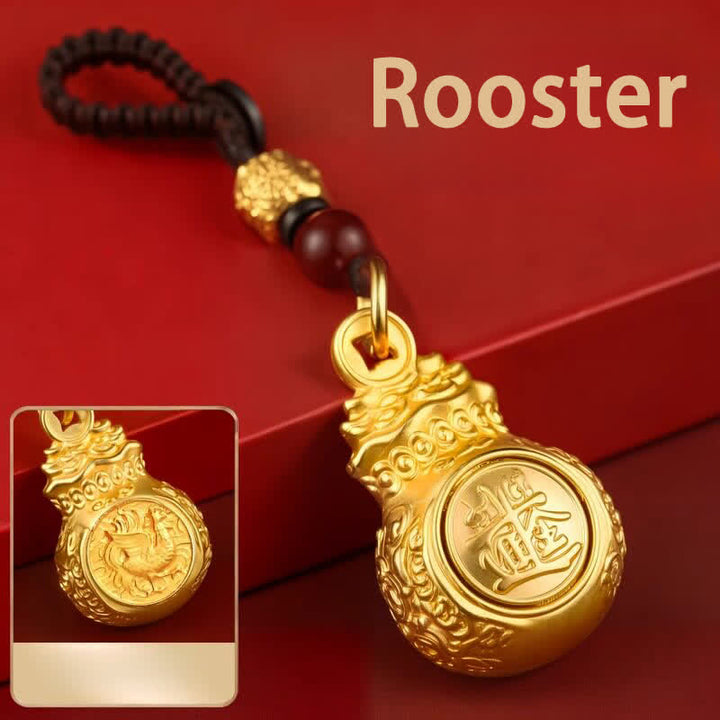 Buddha Stones Llaveros con monedas y bolsa de dinero del zodíaco chino en tono dorado y cobre para "Hacer fortuna cada día". - Gallo - image 26