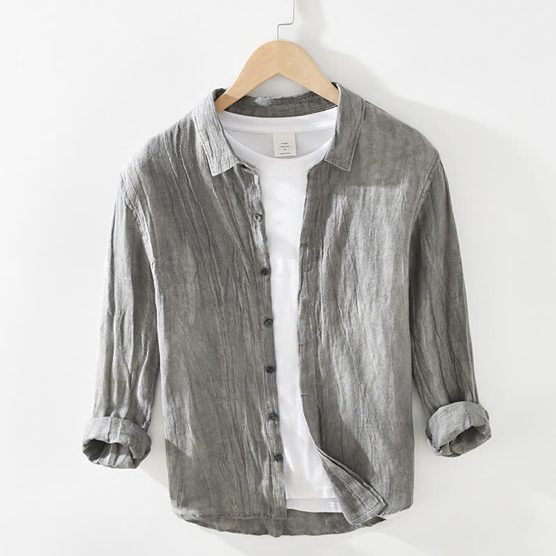 Buddha Stones Camisas de manga larga de lino liso con botones para hombre, estilo casual de primavera. - Gris - US/UK/AU42, EU52 (3XL) - image 0