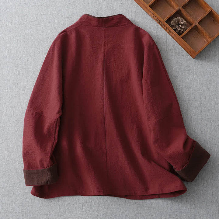 Buddha Stones Kimono de mujer liso con cuello en V, estilo Tang vintage, con botones y nudo, ideal para primavera y otoño. - image 1
