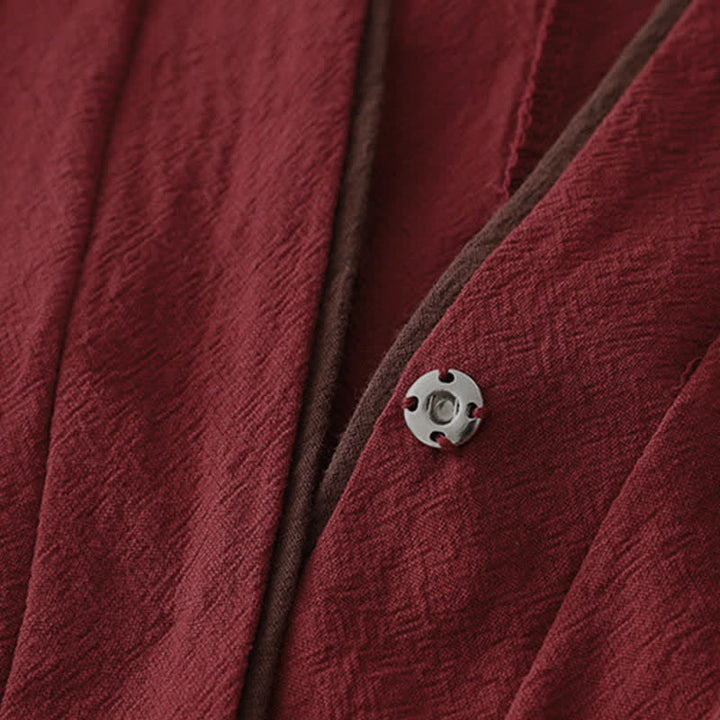 Buddha Stones Kimono de mujer liso con cuello en V, estilo Tang vintage, con botones y nudo, ideal para primavera y otoño. - image 4