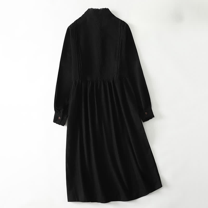 Buddha Stones Vestido de manga larga liso para mujer, estilo Tang vintage, con botones, ribete plisado y bolsillo, ideal para primavera y otoño. - image 13