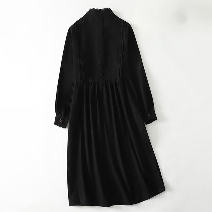 Buddha Stones Vestido de manga larga liso para mujer, estilo Tang vintage, con botones, ribete plisado y bolsillo, ideal para primavera y otoño. - image 13