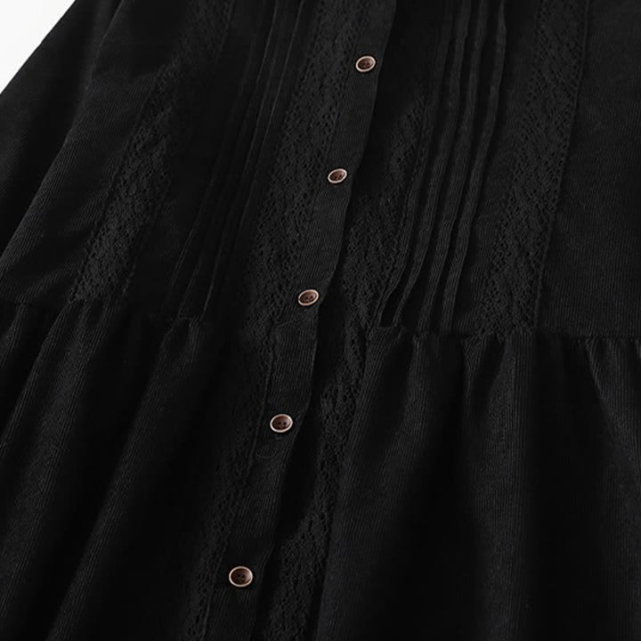 Buddha Stones Vestido de manga larga liso para mujer, estilo Tang vintage, con botones, ribete plisado y bolsillo, ideal para primavera y otoño. - image 16