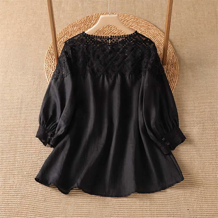 Buddha Stones Camiseta de manga larga para mujer, elegante y casual, con encaje. - image 1