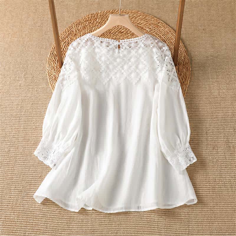 Buddha Stones Camiseta de manga larga para mujer, elegante y casual, con encaje. - image 7