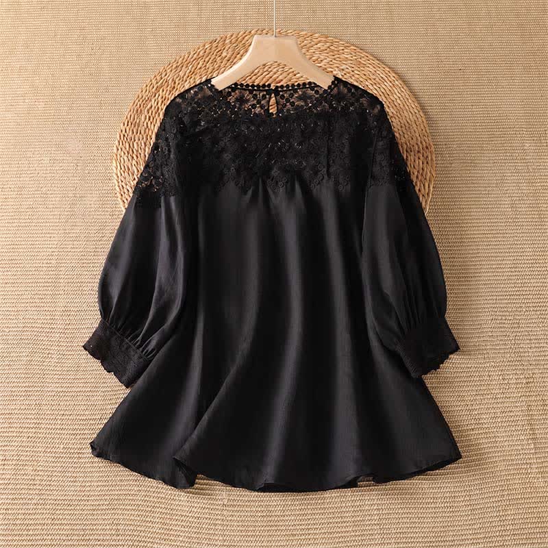 Buddha Stones Camiseta de manga larga para mujer, elegante y casual, con encaje. - Negro - US8-10, UK/AU12-14, EU40-42 (2XL) - image 0