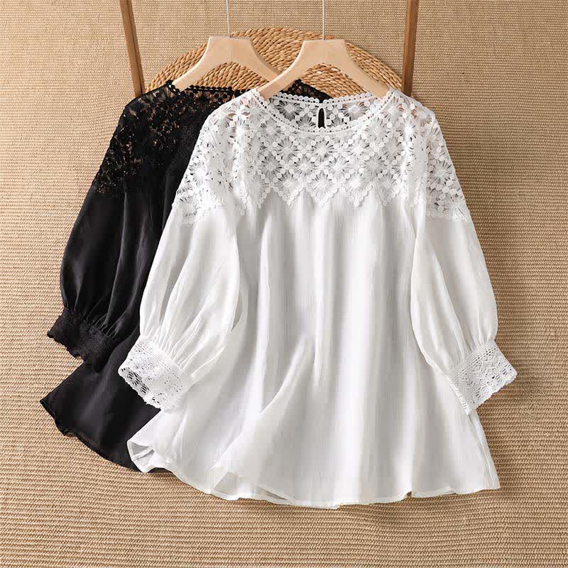 Buddha Stones Camiseta de manga larga para mujer, elegante y casual, con encaje. - image 11