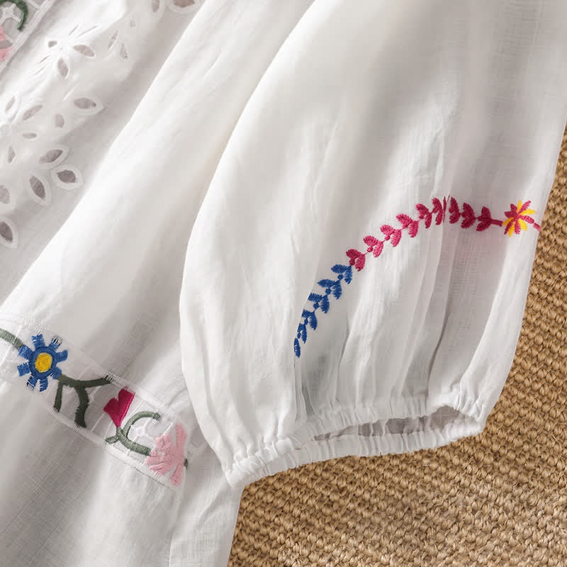 Buddha Stones Camisas de manga corta para mujer estilo boho con bordado floral, ideales para primavera y verano. - image 5
