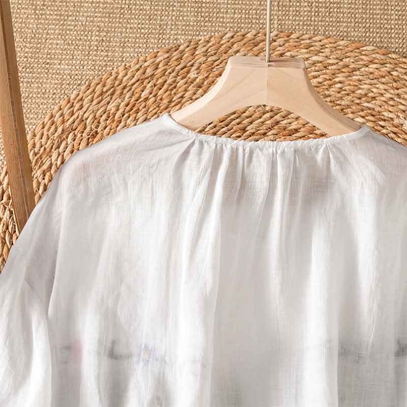 Buddha Stones Camisas de manga corta para mujer estilo boho con bordado floral, ideales para primavera y verano. - image 3