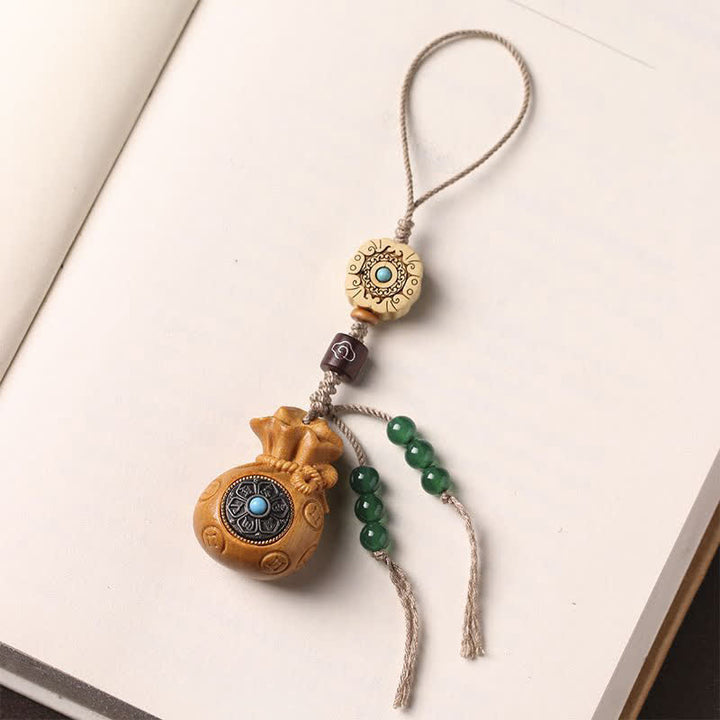 Buddha Stones Llaveros de serenidad con diseño de monedero chino de monedas chinas de sándalo rojo y verde, Om Mani Padme Hum. - image 18
