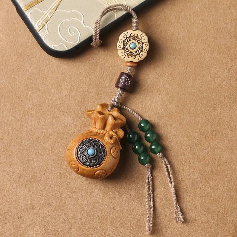 Buddha Stones Llaveros de serenidad con diseño de monedero chino de monedas chinas de sándalo rojo y verde, Om Mani Padme Hum. - image 19