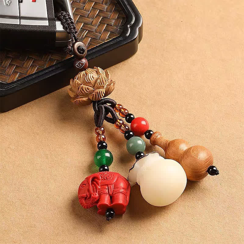 Buddha Stones Llaveros de calabaza de loto con forma de bolsa de dinero con personajes de madera de durazno Fu - image 15