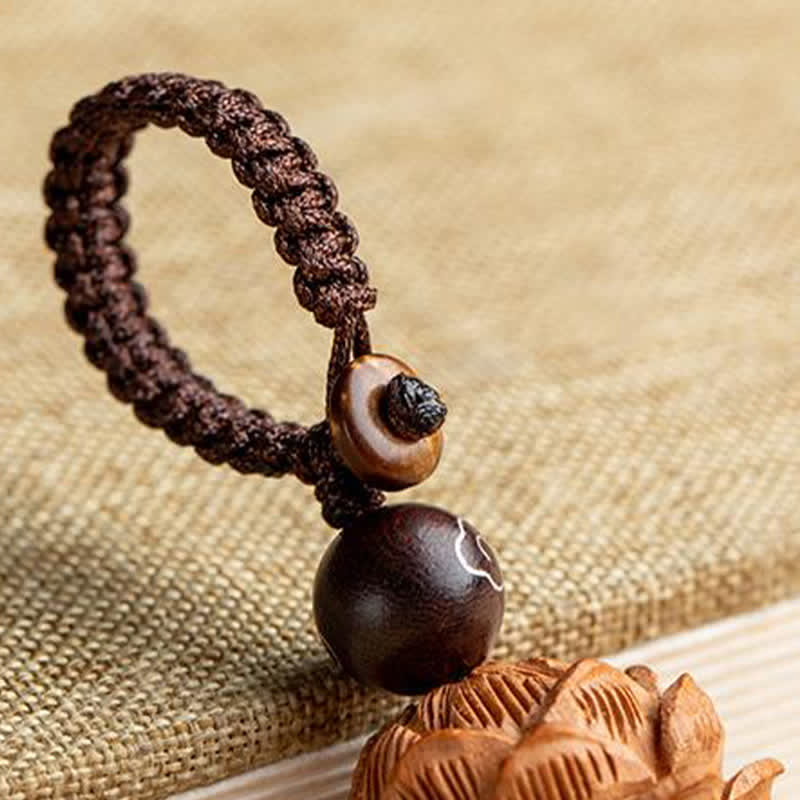 Buddha Stones Llaveros de calabaza de loto con forma de bolsa de dinero con personajes de madera de durazno Fu - image 22