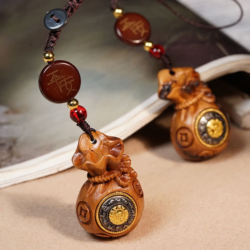 Buddha Stones Llavero chino de madera de azufaifo alcanzado por un rayo para la protección de monedas y la riqueza. - image 0