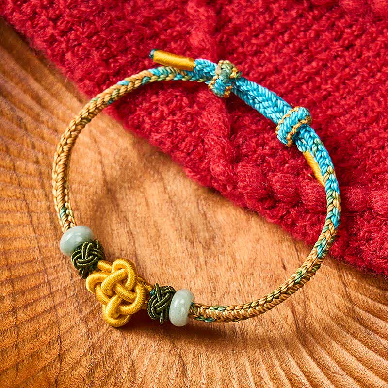 Buddha Stones Pulsera ajustable de jade con nudo de osmanto amarillo verdoso trenzado a mano - image 1