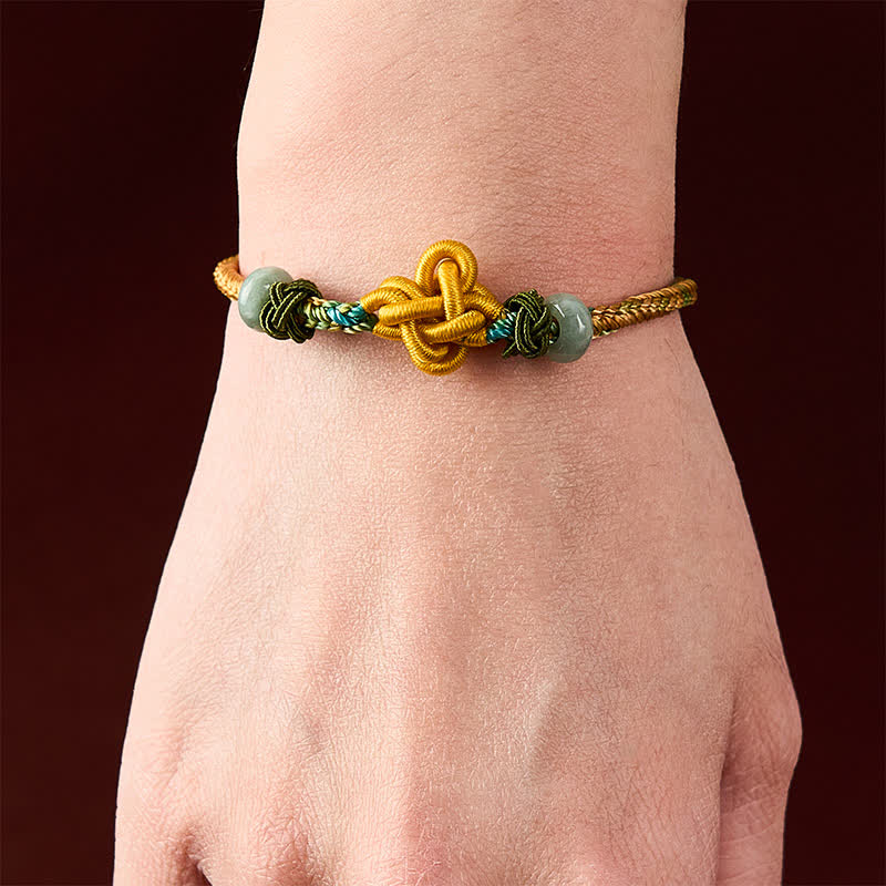 Buddha Stones Pulsera ajustable de jade con nudo de osmanto amarillo verdoso trenzado a mano - image 4