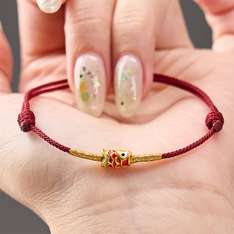 Buddha Stones Pulsera de hilo rojo tejida a mano con diseño de pez koi y suerte - image 3