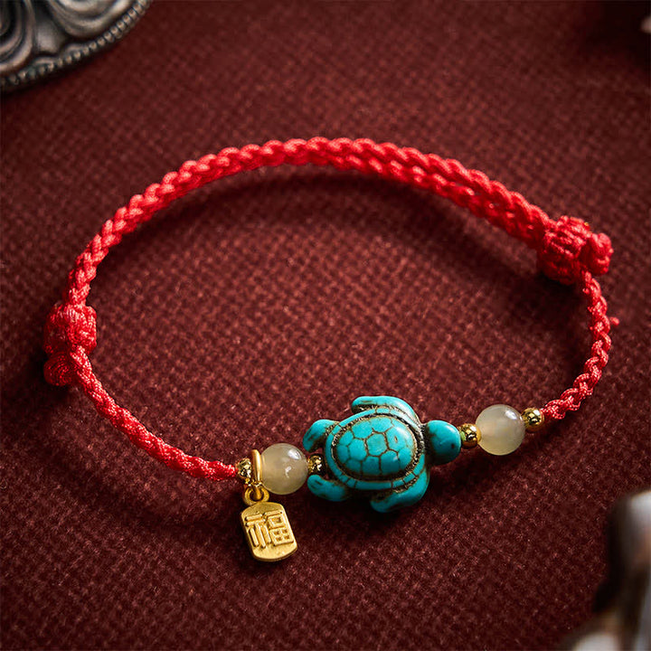 Buddha Stones Pulsera de cuerda de la suerte con cuentas de jade y forma de tortuga Fu turquesa tejida a mano - image 11