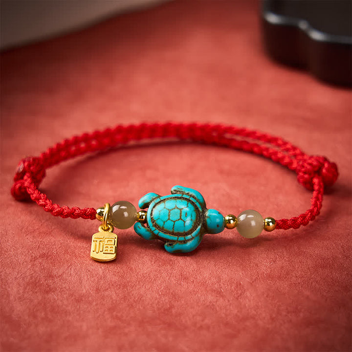 Buddha Stones Pulsera de cuerda de la suerte con cuentas de jade y forma de tortuga Fu turquesa tejida a mano - image 12