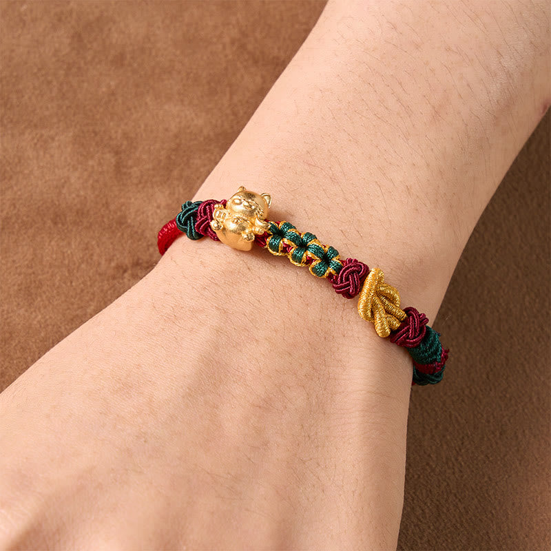 Buddha Stones Pulsera de protección con hilo rojo tejido a mano y diseño de gato de la suerte. - image 10