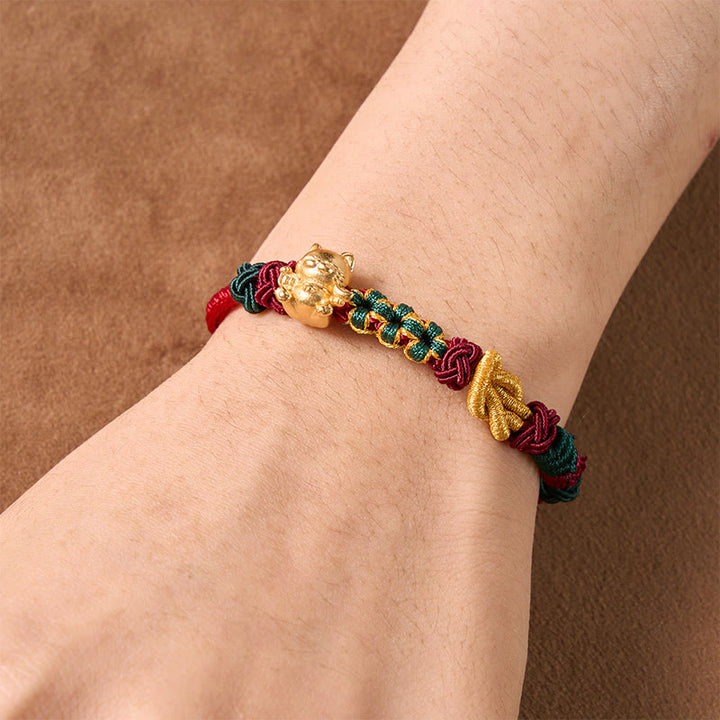 Buddha Stones Pulsera de protección con hilo rojo tejido a mano y diseño de gato de la suerte. - image 10