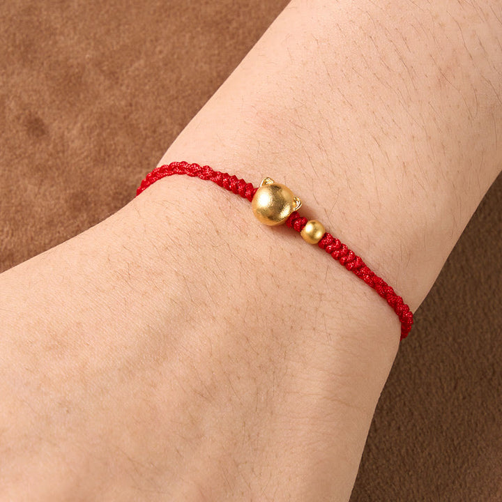 Buddha Stones Pulsera protectora con cabeza de gato de cobre y cordón rojo - image 4