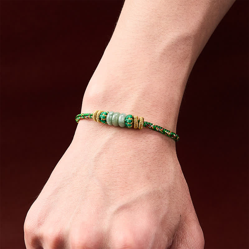 Buddha Stones Pulsera de cuentas de jade con forma de ábaco de la suerte tejida a mano - image 5