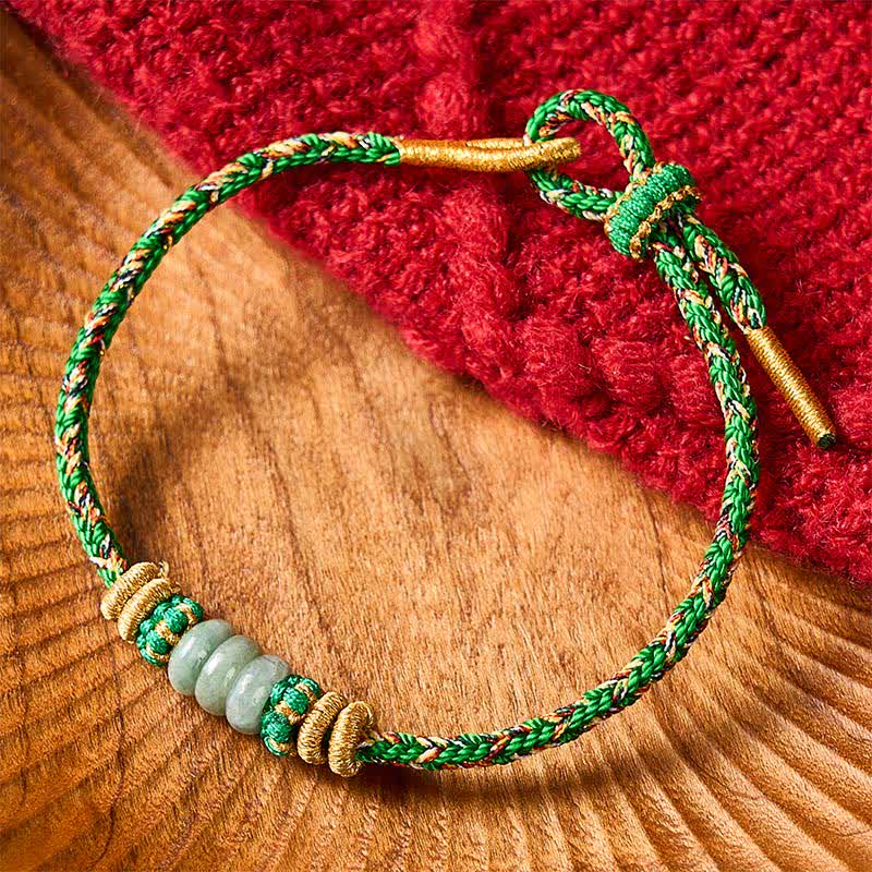 Buddha Stones Pulsera de cuentas de jade con forma de ábaco de la suerte tejida a mano - Verde (circunferencia de la muñeca: 15-19 cm) - image 0