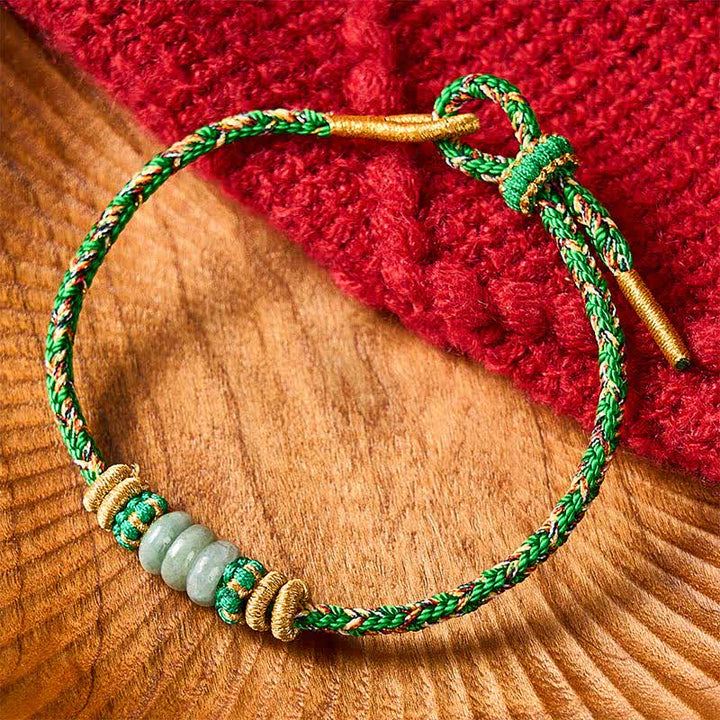 Buddha Stones Pulsera de cuentas de jade con forma de ábaco de la suerte tejida a mano - Verde (circunferencia de la muñeca: 15-19 cm) - image 0