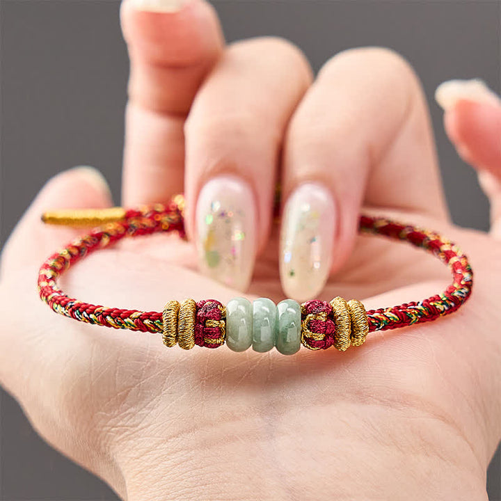 Buddha Stones Pulsera de cuentas de jade con forma de ábaco de la suerte tejida a mano - image 13