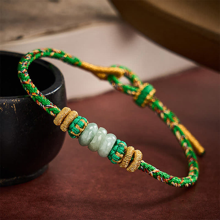 Buddha Stones Pulsera de cuentas de jade con forma de ábaco de la suerte tejida a mano - image 1