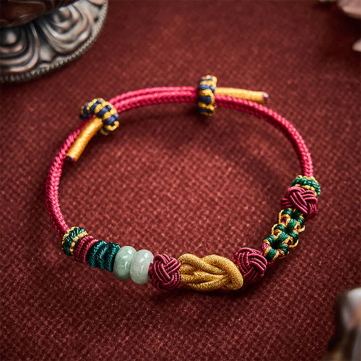Buddha Stones Pulsera de cuentas de jade con flores de durazno tejida a mano con hilo rojo - image 9