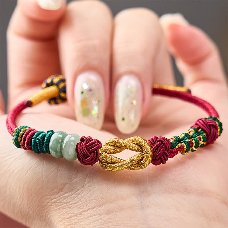 Buddha Stones Pulsera de cuentas de jade con flores de durazno tejida a mano con hilo rojo - image 10