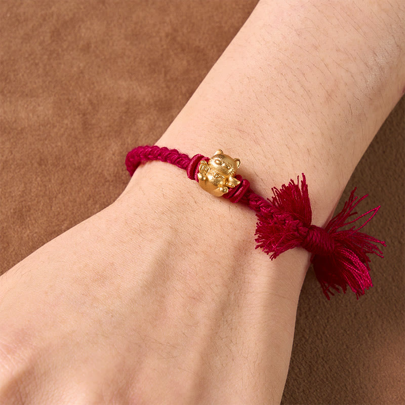 Buddha Stones Pulsera de la riqueza con amuleto de gato de la suerte de cobre y cordón rojo - image 3